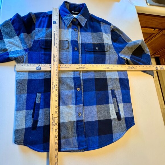 VTG St Johns Bay Quilted Flannel Shacket Mens Medium Blue Buffalo Plaid Pockets - Picture 6 of 10